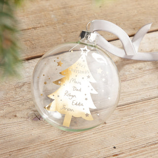 Family Christmas Tree Gold Foiled Glass Bauble