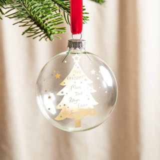 Family Christmas Tree Gold Foiled Glass Bauble