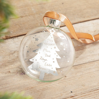 Family Christmas Tree Gold Foiled Glass Bauble