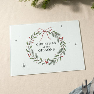 Christmas Wreath Personalised Glass Chopping Board
