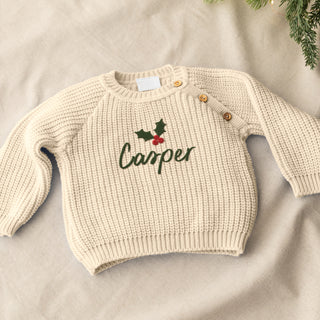 Festive Holly Baby & Toddler Knitted Christmas Jumper
