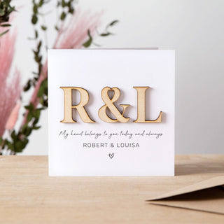 Heart Ampersand Wooden Initials Keepsake Card