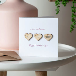 3 Reasons I Love You Wooden Hearts Keepsake Card