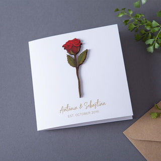 Minimal Wooden Red Rose Keepsake Card