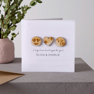 Couple's Emojis Wooden Keepsake Card