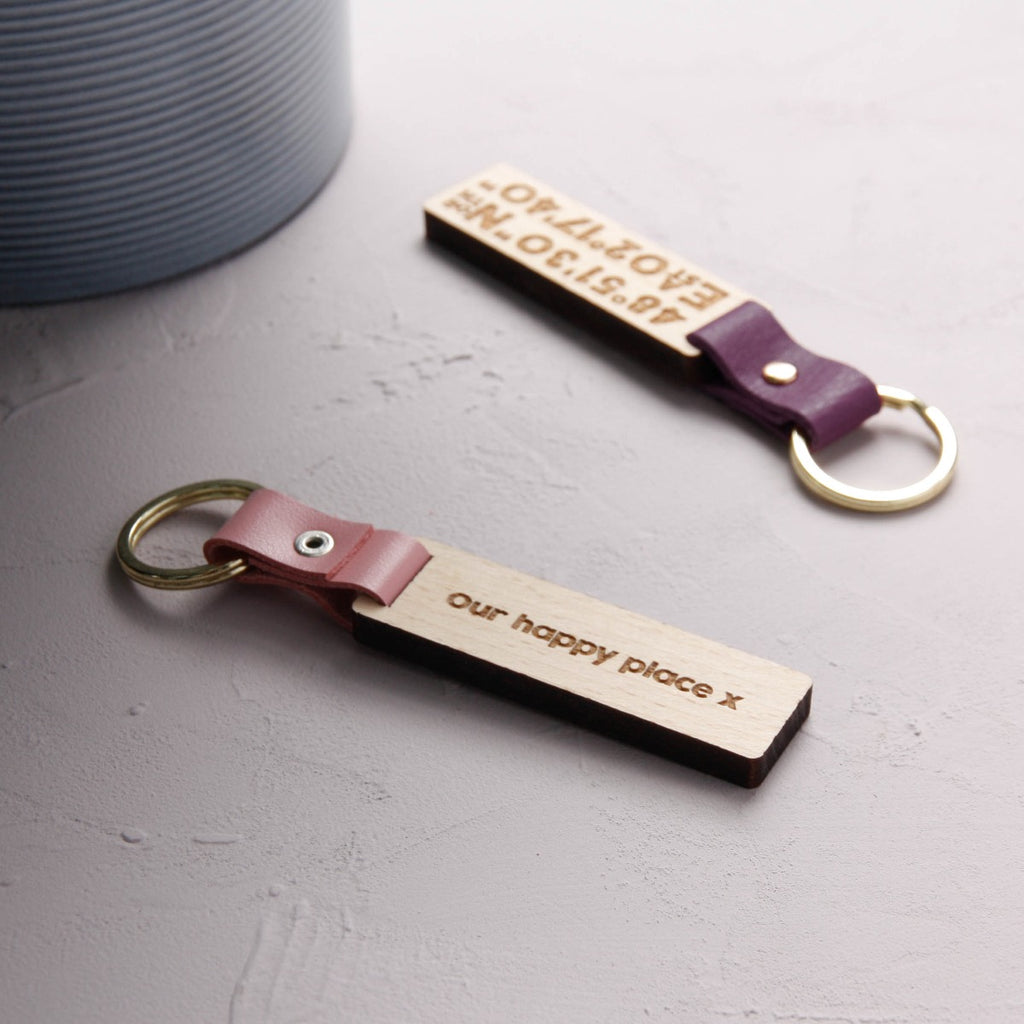 Wooden Engraved Coordinate Location Keyring – No Ordinary Gift