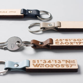 Wooden Engraved Coordinate Location Keyring