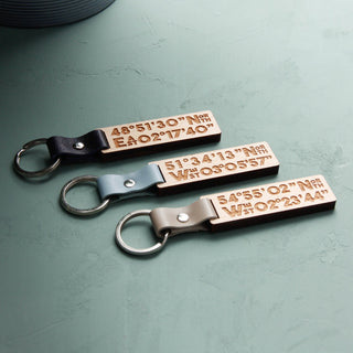 Wooden Engraved Coordinate Location Keyring