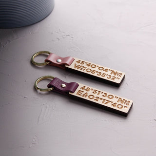 Wooden Engraved Coordinate Location Keyring