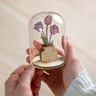 Wooden Tulips in Glass Dome