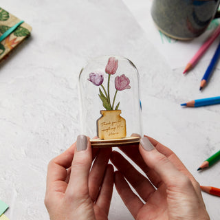 Wooden Tulips in Glass Dome