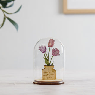 Wooden Tulips in Glass Dome