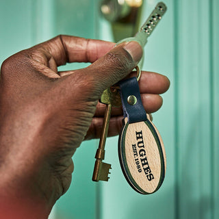 Printed Wooden Rugby Ball Keyring