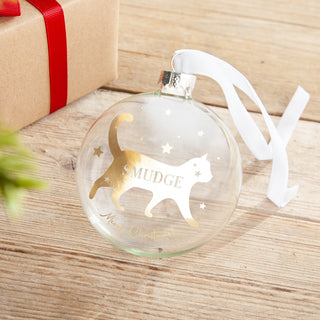 Personalised Cat Silhouette Foiled Glass Bauble