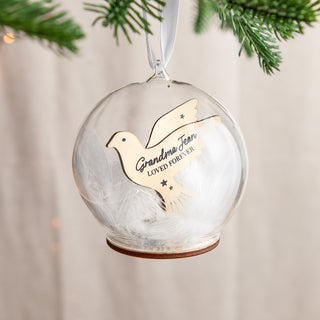 Metallic Dove Memorial Bauble with Feathers