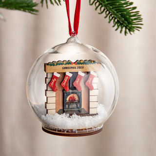 Personalised 3D Fireplace with Family Stockings Bauble