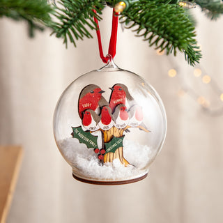 Personalised 3D Wooden Robin Family Bauble