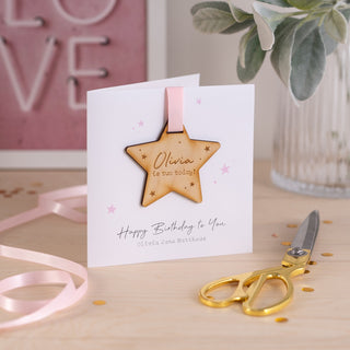 Wooden Star Hanging Keepsake Birthday Card