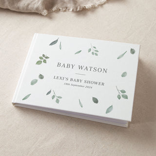 Watercolour Leaves Personalised Baby Shower Guest Book