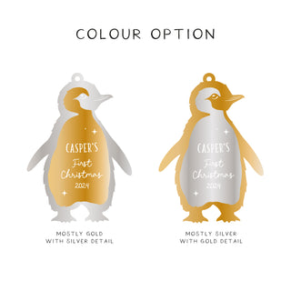 Festive Metallic Penguin First Christmas Decoration