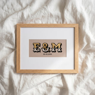 Foiled Couples Initials Framed Print