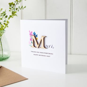 Floral Wooden Initial Mother's Day Card