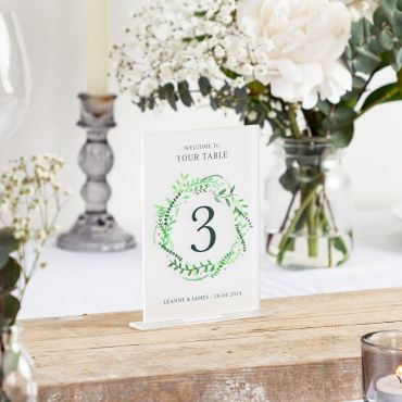 Entwined Leaf Wreath Acrylic Table Number Signs