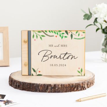 Entwined Leaf Wooden Wedding Guest Book