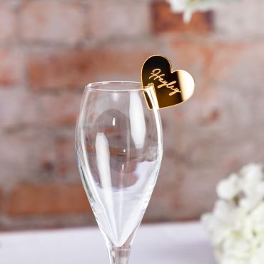 Gold Mirror Acrylic Heart Place Name for Drinks