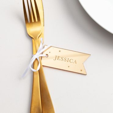 Gold Mirror Acrylic Place Name Tag with Stars