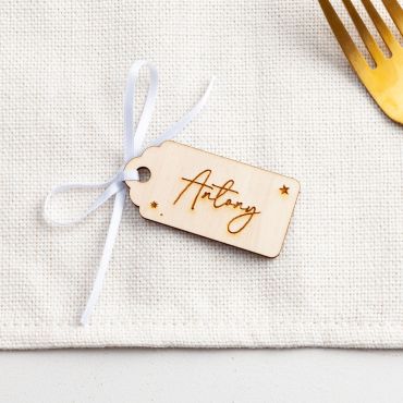 Engraved Wooden Name Tag with Stars