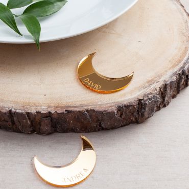 Gold Mirror Acrylic Moon-Shaped Place Name