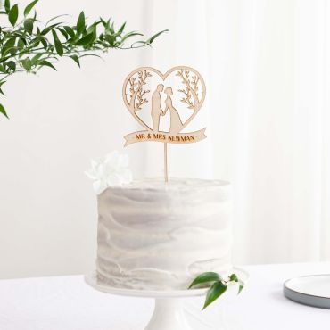 Wedding Couple Under Trees Wooden Cake Topper