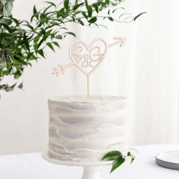 Personalised Heart and Arrow Wooden Cake Topper 