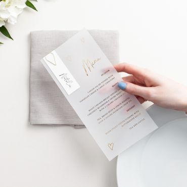 Scattered Hearts Foiled Menus with Optional Place Cards