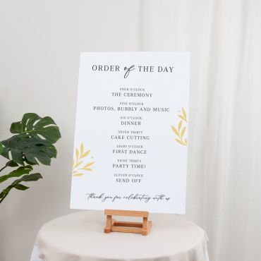 Gold Leaves Order of the Day Wedding Sign