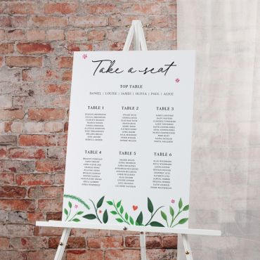 Entwined Leaf Wedding Seating Plan Sign