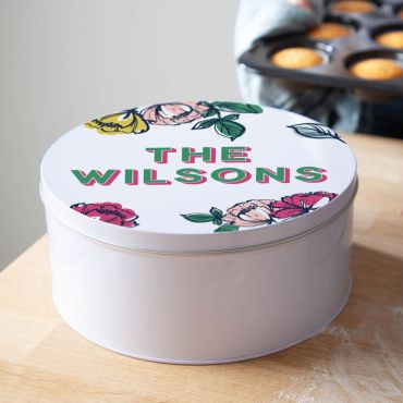 Bright Floral Typographic Personalised Cake Tin