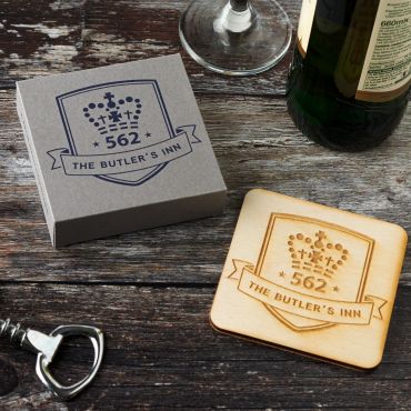 Set of 4 Personalised Wooden Pint Crest Coasters