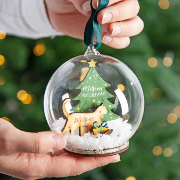 Wooden Cat Silhouette and Christmas Tree Bauble