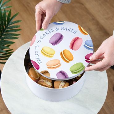 Colourful Macarons Personalised Cake Tin