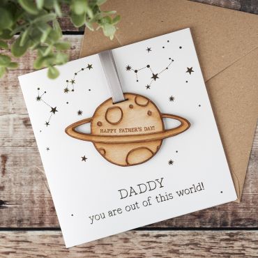 'Out of This World' Wooden Planet Keepsake Card