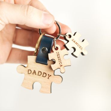 Wooden Engraved Family Puzzle Piece Keyring