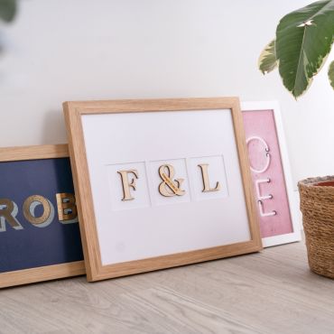 Engraved Wooden Couples Initials Framed Print