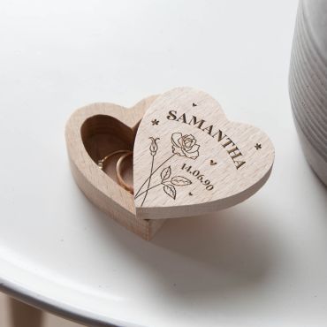 Engraved Birth Flower Heart-Shaped Trinket Box