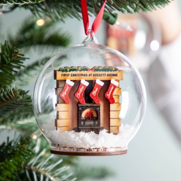Personalised 3D Fireplace with Family Stockings Bauble