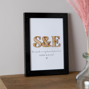 Wooden Initials Framed Couple's Print