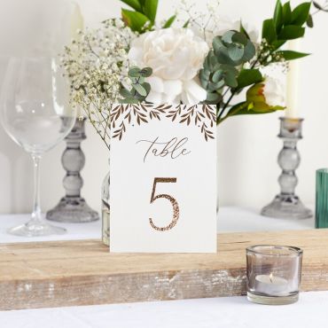 Gold Leaves Foiled Table Number Cards