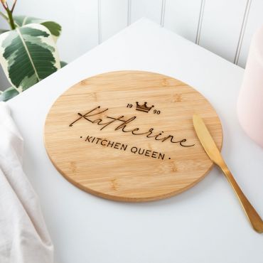 Kitchen King or Queen Engraved Round Chopping Board