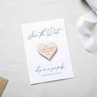 Heart Shaped Magnet with Dainty Script Save the Date Card